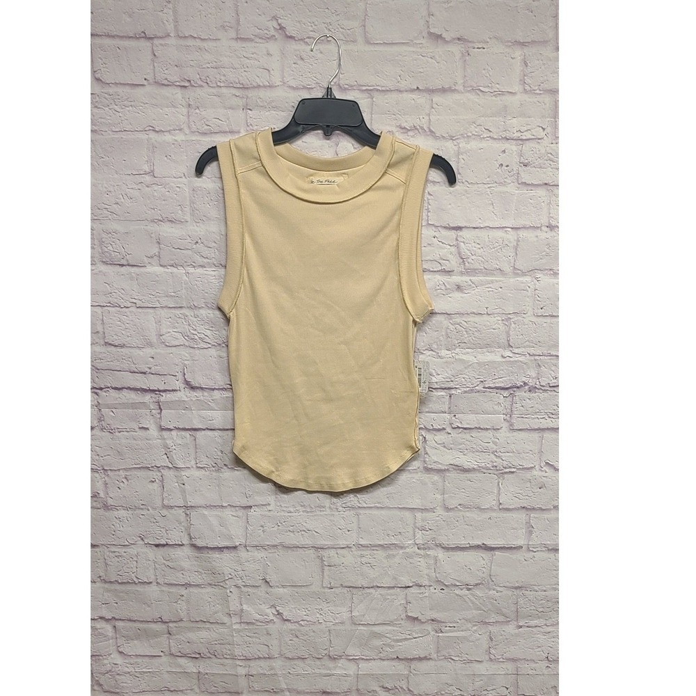 Free‎ People Ribbed Tank Top Beige Sleeveless Cropped Casual Women's Size M